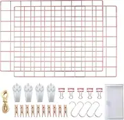 [LOYONAL] Rose Gold Wall Grid Panel - Photo Grid Wall Mesh Display - Wire Grid Memo Board Gold - Metal Board Wall - Set of 2 Multifunctional Hanging Grid Organiser 42×31 Centimeters