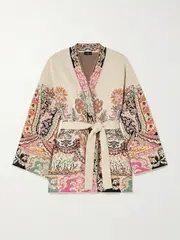[Etro] Etro - Belted Silk, Cotton And Linen-jacquard Cardigan - Cream - small small Cream