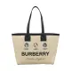 【BURBERRY 巴寶莉】BURBERRY London黑字LOGO織布拼接牛皮開口式手提/肩背子母托特包(米)