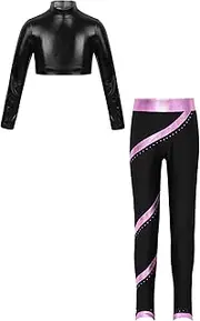 [FEESHOW] Girl Sport Outfits Long Sleeves Crop Top with Pant Hip Hop Clothing Set Jazz Dancewear