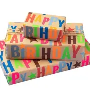 Kraft Wrapping Paper Roll Colorful Text Happy Birthday Design Perfect for Bir...