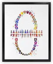 Dignovel Studios 8X10 Unframed Tooth Chart Anatomical Art Dental Clinic Dentistry Science Watercolor Art Print Poster Wall Art Nursery Kids Office Home Decor DN565