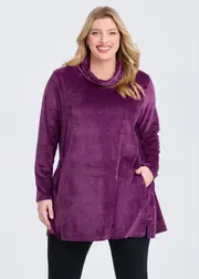 [Taking Shape] Taking Shape Velour Cowl Neck Tunic Size 22 in Purple Plum - Plus Size Women's Clothing Purple Plum