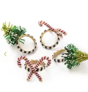 NIB MACKENZIE-CHILDS ChristmasTree and Candy Cane NAPKIN RINGS SET OF 4