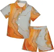 [Caihoyu] Little & Big Boy's Short Sleeve Button Down Tops + Shorts Set Toddler Boy Clothes Summer Outfit