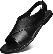 [LVOMU] Men's Leather Hook Loop Fisherman Sandals Casual Comfortable Open Toe Anti-Slip Flat Water Shoes Summer Outdoor Walking Beach Sandals