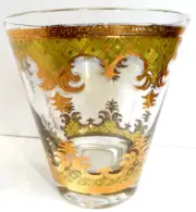 Vintage MCM GEORGES BRIARD Lowball 12 oz. COCKTAIL ROCK GLASS Green Gold BARWARE