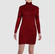$1595 Missoni Women Red Sequin Turtleneck Wool Knit Mini Sweater Dress Size 44