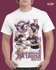 MENS NRL “MANLY SEA EAGLES” CUSTOM DESIGN GRAPHIC PRINT TEE - WHITE SIZES S-3XL