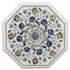 White Marble Coffee Table Top Semi Precious Gemstone Inlay Work Lawn Side Table