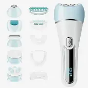 Epilator for Women, 6 in 1 Hair Removal Epilator, Shaver, Face Razor, Facial Brush, Face Massage and Body Exfoliator, Hair Removal for Women (Blue)