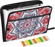 Quteprint 13 Pockets Expanding File Folder with Zipper Closure, Hippy Flower Mandala Accordion File Folder with Sticky Labels, Letter Size A4 Papers Expandable File Document Organizer