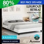 ALFORDSON Bed Frame Queen Double King Single Wooden Base Platform White Leather