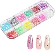AKOOSY Valentine's Nail Glitter Flakes 12 Assorted Colors Loose Glitter for Crafts Makeup Easy to Apply Manicure Sequins