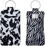 [yaozeio] Cow Leopard Lip Balm Holder Keychains Charm Zebra Chapstick Holder Key Chain Lip Gloss Holder Keyring Keychan for Girls Women