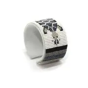 NATIVE STYLE HANDMADE GRAY WHITE TURTLE BEADED CUFF LEATHER BRACELET