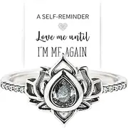 [KUSIAPA] LOVE ME UNTIL I'M ME AGAIN Lotus Ring,Fck My Trauma Lotus Ring,S925 Sterling Silver Lotus rings, Lotus Flower High Polish Tarnish Resistant Zircon Inlaid Inspirational Ring