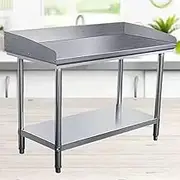 YUGXTH Stainless Steel Work Table, Commercial Kitchen Worktop, Food Prep Worktable with Backsplash and Sidesplashes, Kitchen Prep Table for Restaurant Home Hotel(2Layer,150x80x80cm)