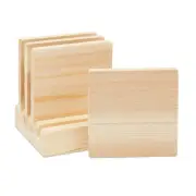 Unfinished Wood Coaster Set with Holder and Foam Dots (10 Pieces)