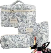[Qzdtue] Floral Cosmetic Bag, 3 Pieces Travel Organizer Bag, Floral Travel Makeup Bag 25x16x16cm/9.84x6.3x6.3 Inches, Elegant Floral Toiletry Case 26x7x18cm/10.24x2.76x7.09 Inches
