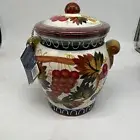 Nonni's Ceramic Cookie Jar Canister Grapes & Autumn Leaves Themed w/ Handles 11"