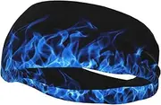 [WURTON] Blue Flame Print Sports Sweatband - Multi-Functional Sport Headbands Kids, Men, Women Running, Yoga