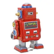 (Red)Wind Up Robot Toy Hand Made Decorative Vintage Clockwork Robot Toy DP