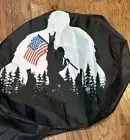 Spare Tire Fire Pit Rain Barrel Cover PATRIOTIC BIG FOOT W/American Flag 15"(30)