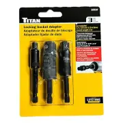 Titan 3pc Locking Impact Socket adapters 1/4" Hex to 1/4, 3/8 & 1/2" sq dr 15210