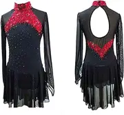 [Zagitova] Figure Skating Dress for Girls Long Sleeve Open Back Women Competition Dance Outfits with Shiny Rhinestone