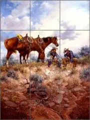 Tile Mural Backsplash Ceramic Sorenson Western Cowboy Horse Art RW-JS022