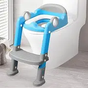 Potty Training Toilet Seat with Step Stool Ladder for Kids and Toddler,Wiifo Sturdy Potty Ladder with Soft Padded Cushion for Boys and Girls,Toddler Toilet Training Seat Chair(Grey Blue)