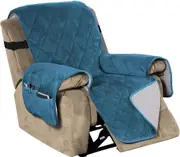 Recliner Covers Velvet Slip Resistant Recliner Sofa Slipcover Seat Couch Furniture Protector with Elastic Straps Recliner Cover - Peacock Blue