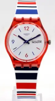 New Swiss Swatch ESSENTIALS SEA BARCODE Silicone Day-Date Watch 34mm GR712 $75
