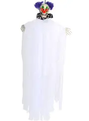 Tattered White Evil Clown Hanging Halloween Decoration with Lights
