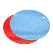 Silicone Trivet Mats 2pcs, Round honey-comb Drying Mat - Light Blue, Red