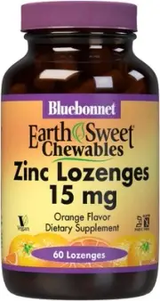 Bluebonnet Nutrition Earthsweet Zinc Lozenges 15mg Chewables, Plus 100mg of Vita