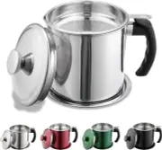 Bacon Grease Container W/ Strainer 48 Oz Stainless Steel Oil Container Silver