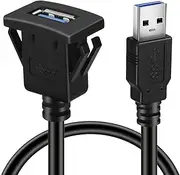 BATIGE Square Single Port USB 3.0 Panel Flush Mount Extension Cable with Buckle for Car Truck Boat Motorcycle Dashboard 3ft