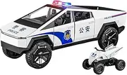 Scale Finished Model Car 1/24 for Tesla Cybertruck Police Cars with Pull-back Miniature Scale Alloy Car Model Diecast Vehicle Miniature Replica Car(White)