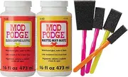Mod Podge Complete Decoupage Kit-Two 16oz Bottles Waterbase Sealer/Glue (Matte Gloss Finish) with 4-pk Foam Brush Set, Clear