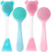 HINZIC 4pcs Silicone Manual Face Scrubber, Soft Face Scrubber Exfoliator, Skin Friendly Face Cleansing Brush for Blackheads Whiteheads Makeup Residues Removal- Blue & Pink