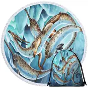 Dragon and Fantasy Creatures Art Icy Depths Round Beach Towel