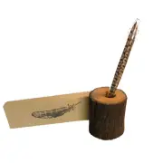 Golden Pheasant Feather Encased In Hand Spun Borosilicate Glass Refillable Stand