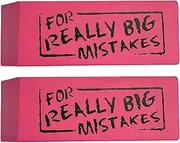 GTR SOURCE Jumbo Big Mistake Wedge Eraser, 5.5 inches Long, Pencil Eraser, Giant Pencil Rubber, Gag Gift - Two Per Order (Pack of 2)., Pink