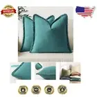Elegant 24x24 Teal Boho Fringe Cushion Covers - Set of 2 for Streamlined Decor