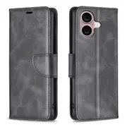 For iPhone 16 Plus Case, PU Leather Lambskin Textured Cover, Black