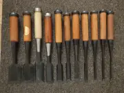 Japanese Vintage Chisel set of 11 Hammer Chisels NOMI Mei, Genji, Sukekuni, etc