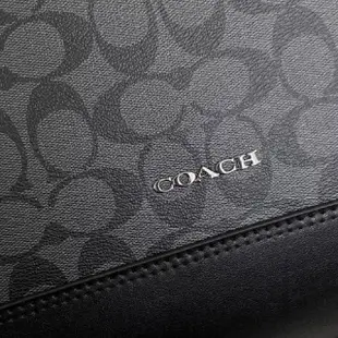 【COACH】COACH GRAHAM 經典滿版C LOGO PVC拼接皮革手提 斜側背兩用托特包 黑灰(母親節)
