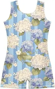 [FRODOTGV] Hydrangea Blue Stripe Girls Gymnastic Leotard Soft Athletic Activewear for Training, Yoga, Tumbling